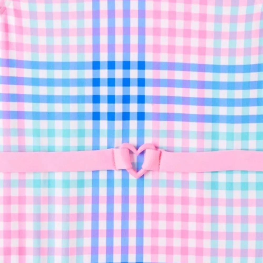 Gingham One-Piece Swimsuit Pink Platinum Size 10 /12 & Free Pair Of Swim Goggles